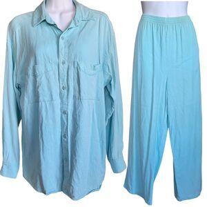 VTG Tianello Small Light Turquoise 2 Pc Set Tencel Top & Pants w/ Elasti…